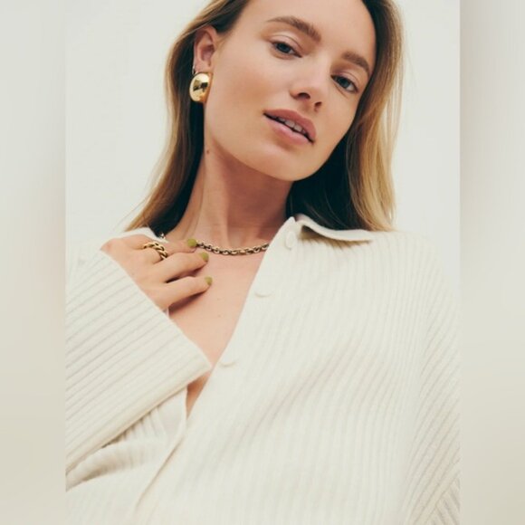 Reformation Fantino Cashmere Collared Cardigan Button Down Gossamer Size Large - Picture 4 of 14